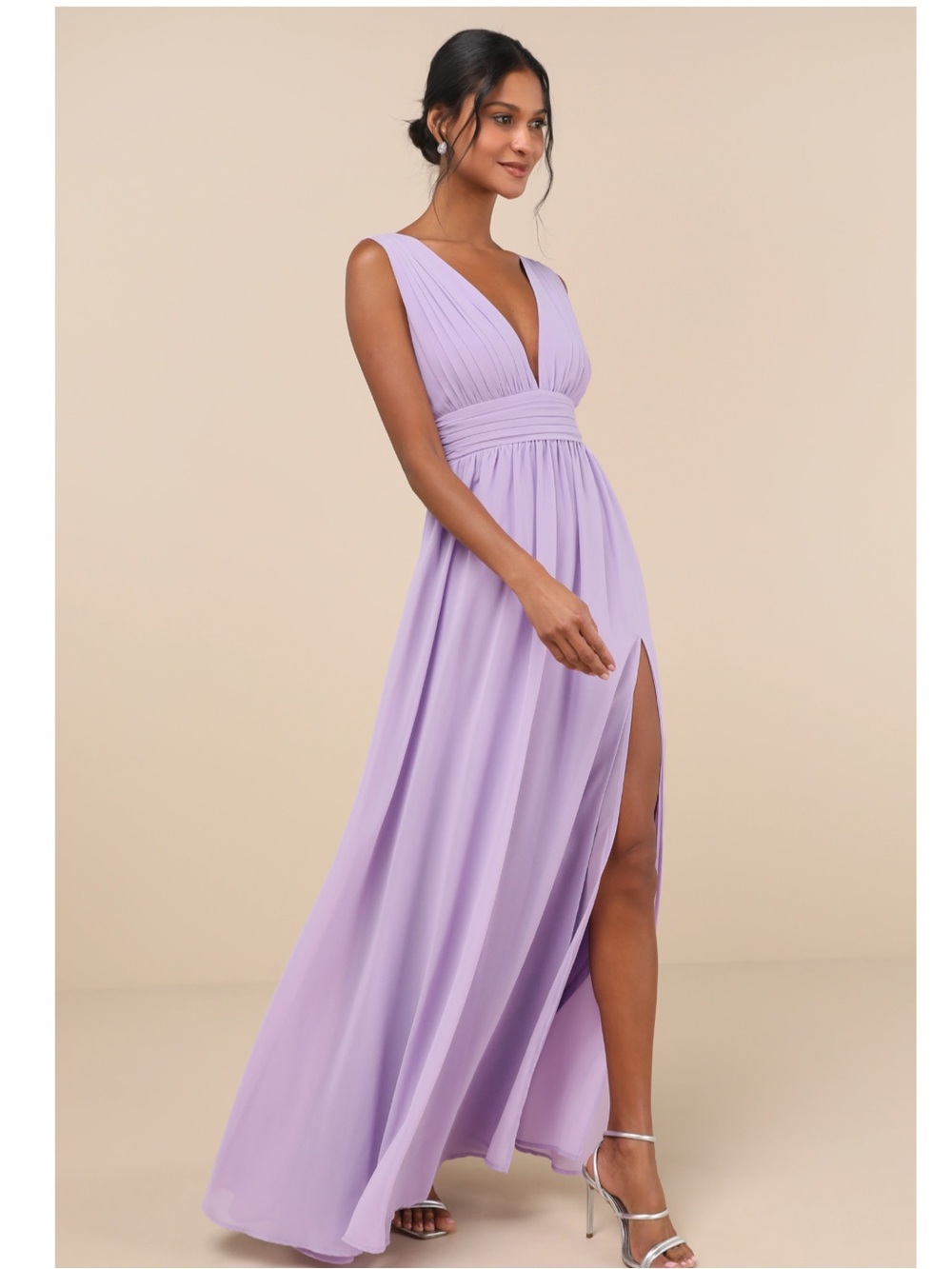 Lulus Heavenly Hues Lavender V-Neck Sleeveless Chiffon Maxi Dress Medium NWT